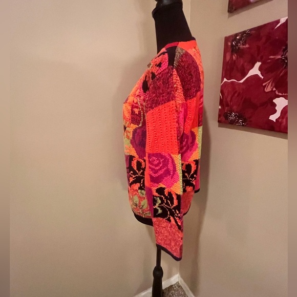 Vintage Hand Knit Susan Bristol Patchwork Cardigan, Pink,Orange & Green, Small - Picture 3 of 6